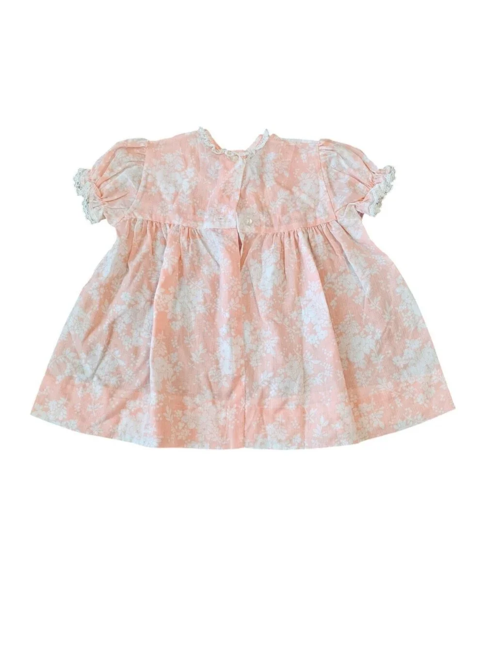 Vintage 1960s baby Girls Sz 18M Short Sleeve Floral Dress Salmon Pink White